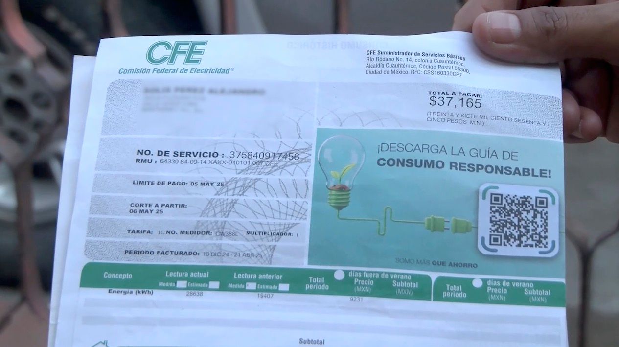 Denuncian cobro excesivo de CFE; recibo llega por 37 mil pesos