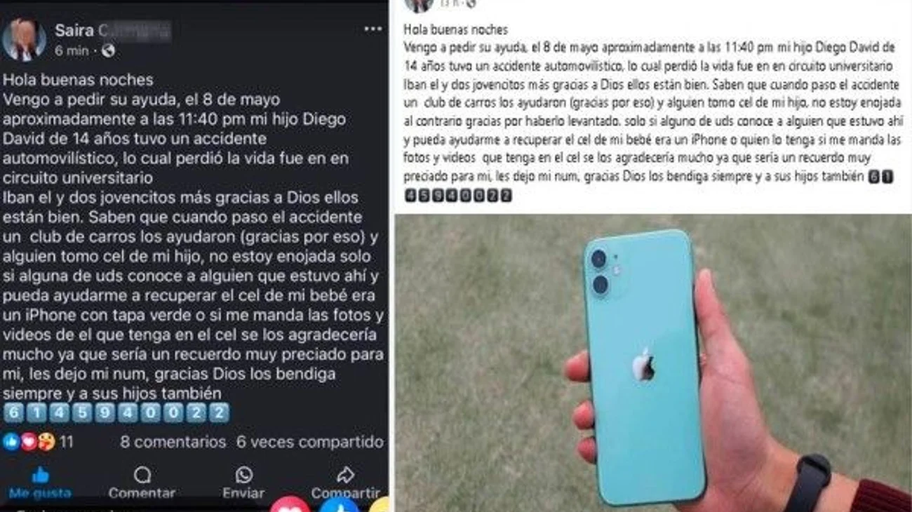 Madre busca con desesperación el celular de su hijo fallecido