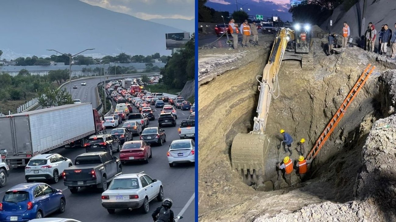 Colapsa tráfico en Miguel de la Madrid por reparación de tubería