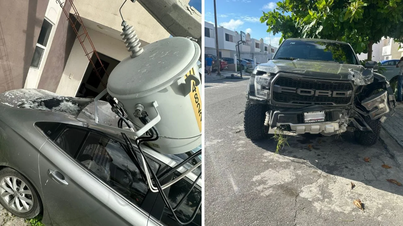 Conductor choca y tumba postes de electricidad; 100 casas sin luz