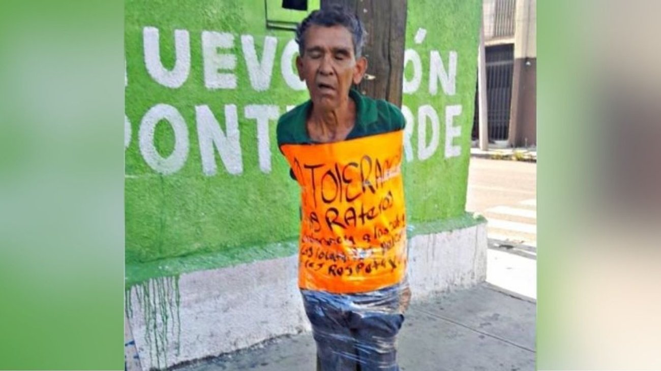 Hallan a presunto cobrapisos amarrado en el centro de Monterrey