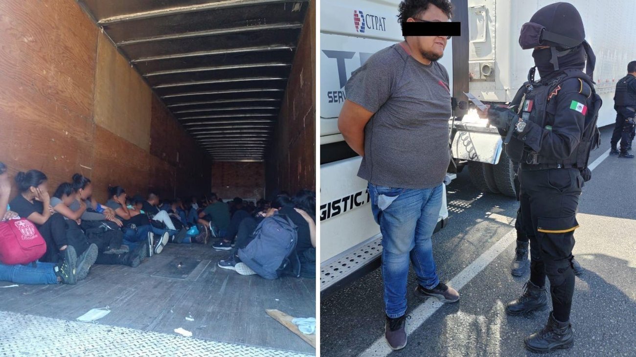 Detienen a trailero con 64 migrantes en Anáhuac