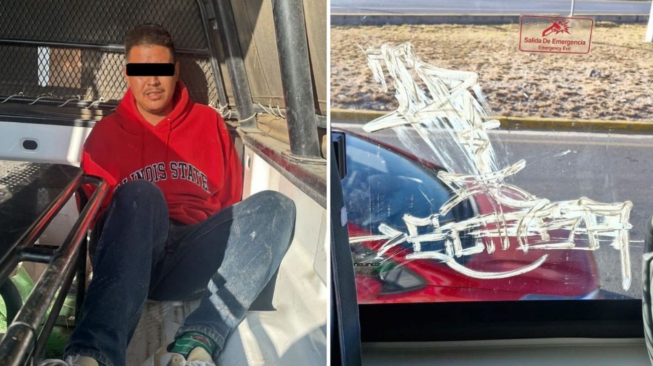 Joven detenido por rayar ventana de camión en Saltillo