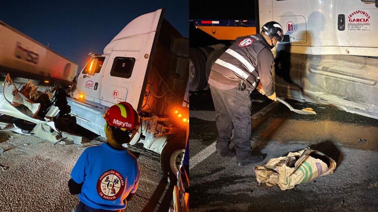 Choca tráiler contra muro y derrama aceite en Libramiento Noreste