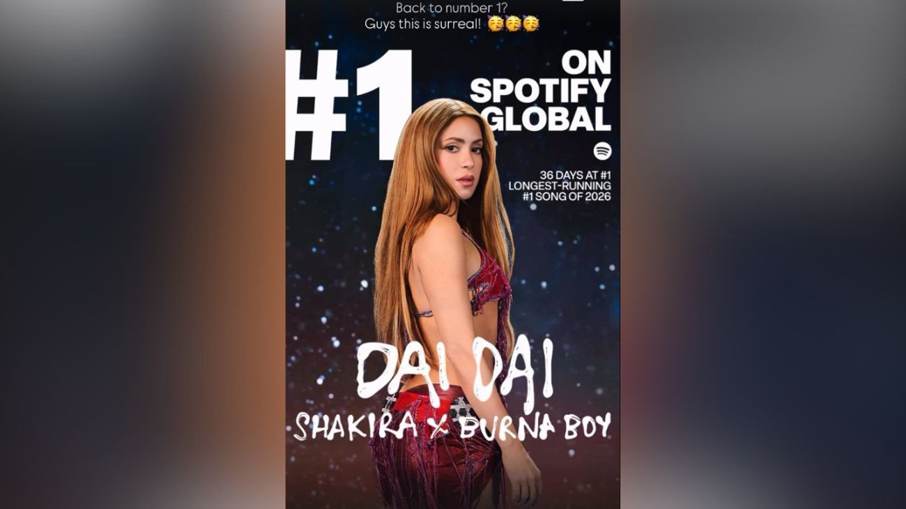 Celebra Shakira su regreso al número 1 global de Spotify