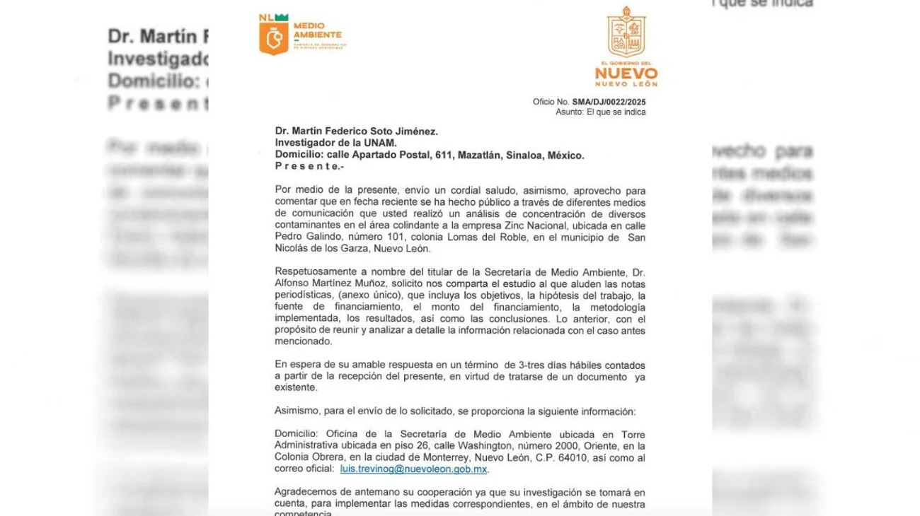Pide NL a experto de la UNAM estudio sobre plomo de Zinc Nacional