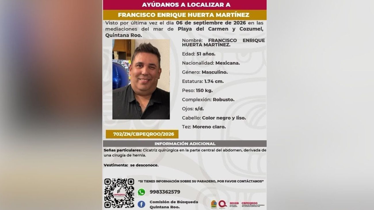 Regio desaparece durante recorrido en moto acuática en Cozumel