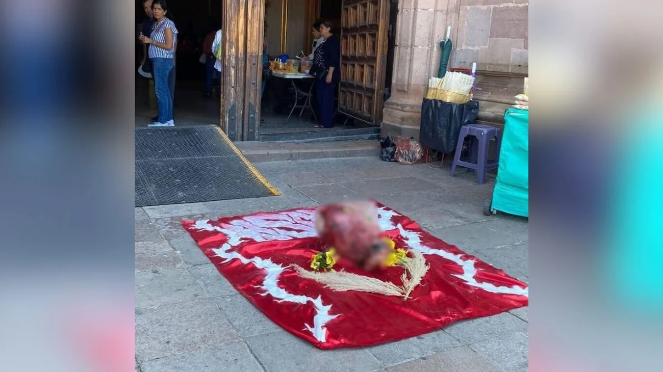 Hallan cabeza de res y símbolos extraños en Catedral de SLP