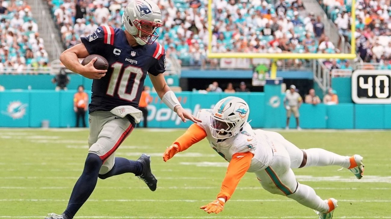 Drake Maye logra tres TD y Patriots vencen 33-27 a Dolphins