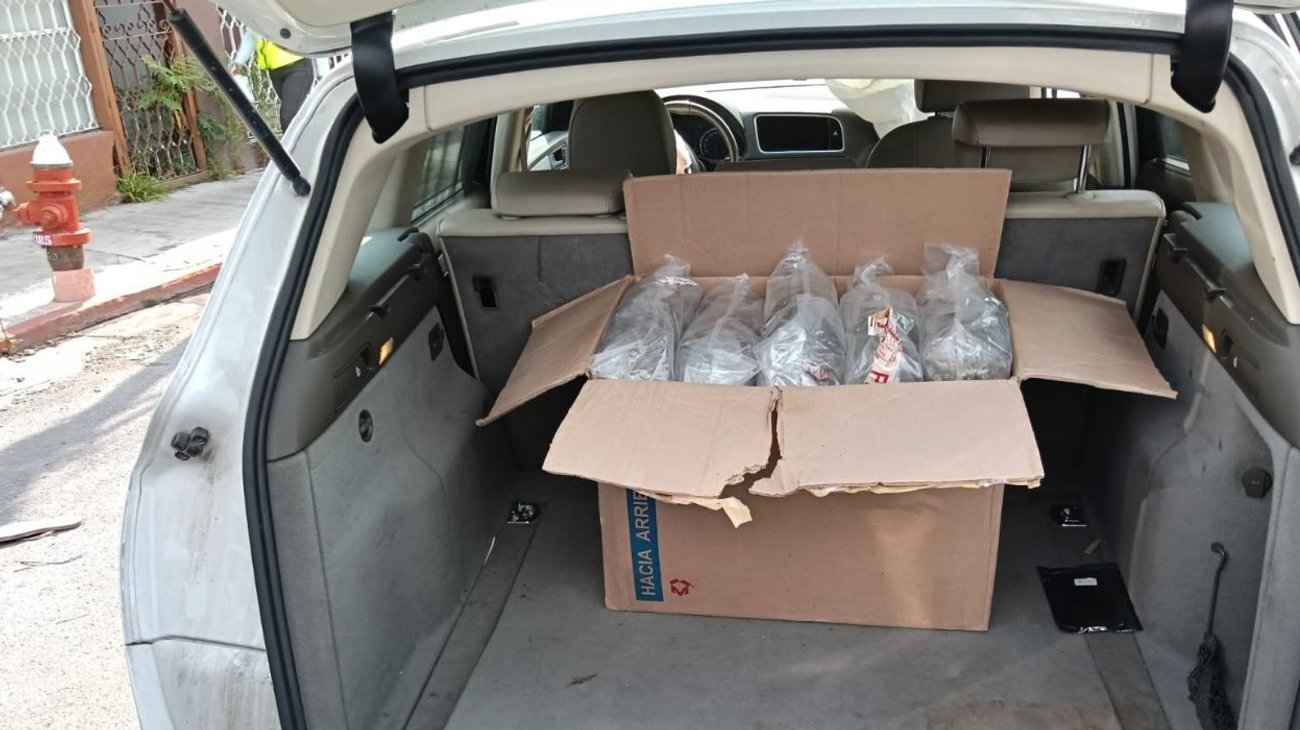 Choca y abandona carro con 7.5 Kg. de mariguana y un arma