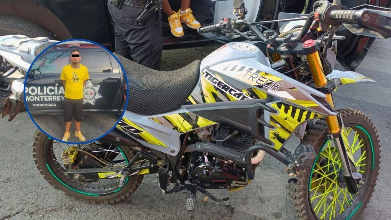 Detienen a hombre en motocicleta con reporte de robo en Monterrey