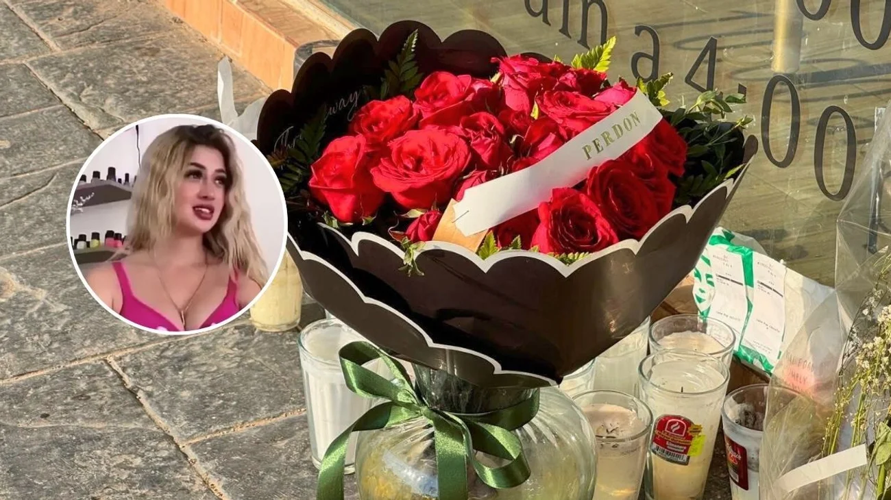 Dejan ramo con la palabra 'Perdón' afuera del salón de Valeria