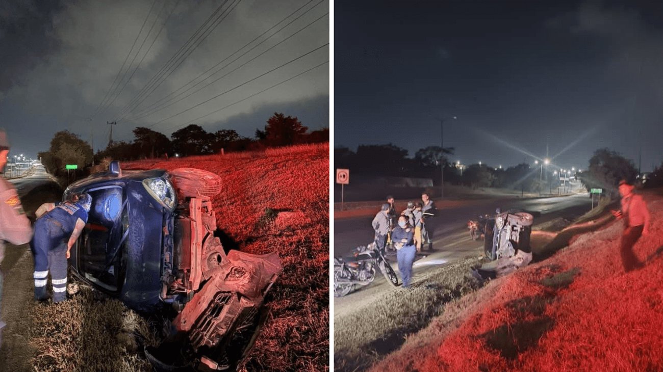 Automóvil vuelca sobre carretera Tampico-Mante