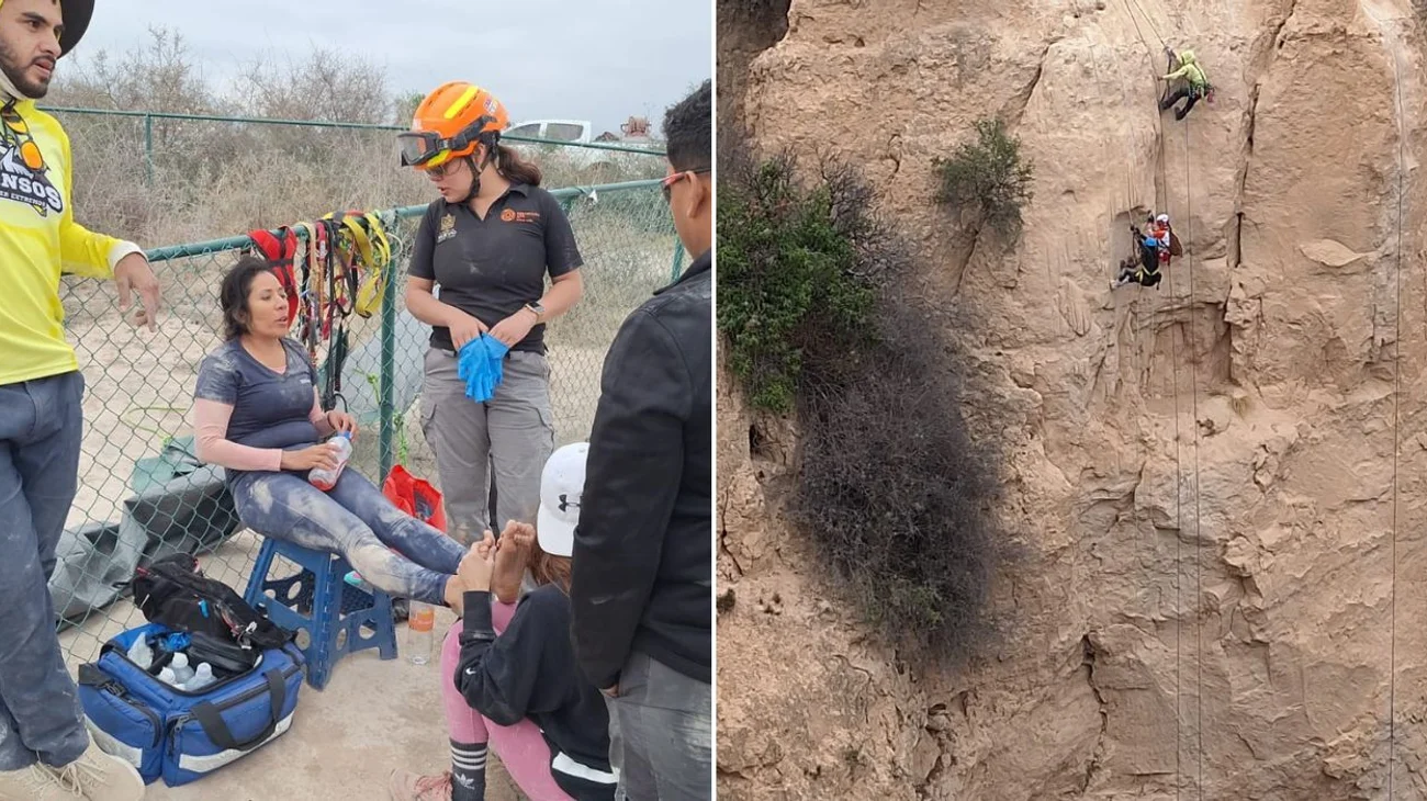 Rescatan a mujer que practicaba rappel en el Pozo del Gavilán