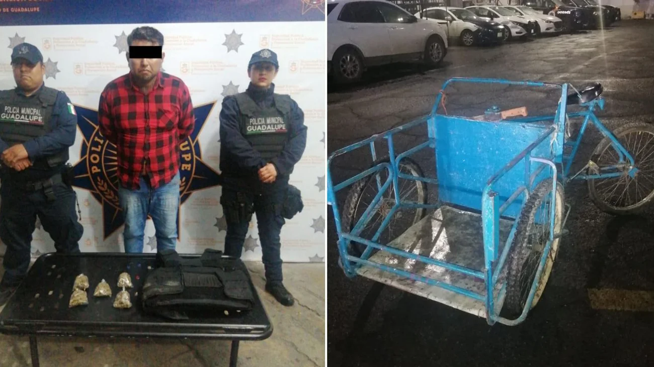 Detienen a hombre con chaleco antibalas y droga en Guadalupe
