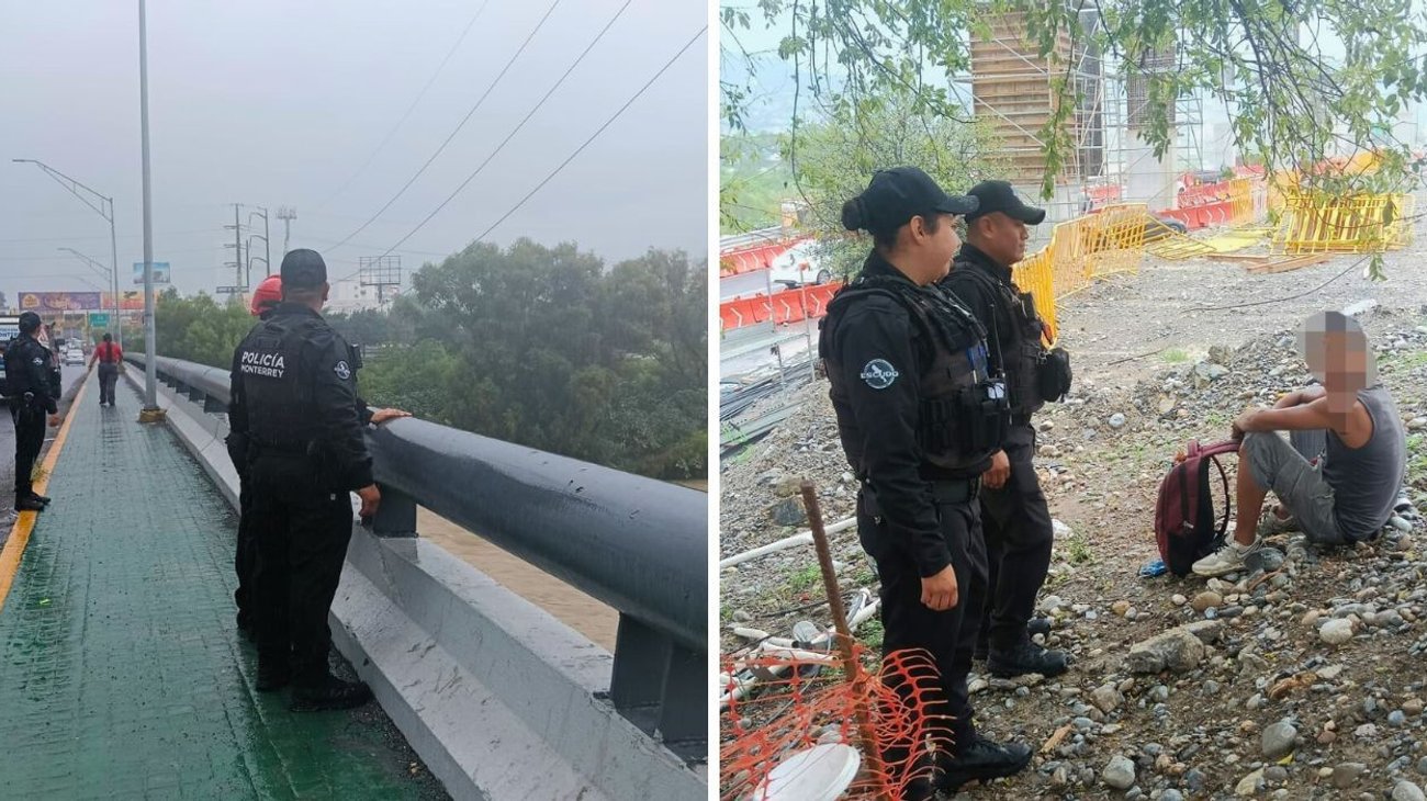 Policías rescatan a persona en el lecho del Río Santa Catarina