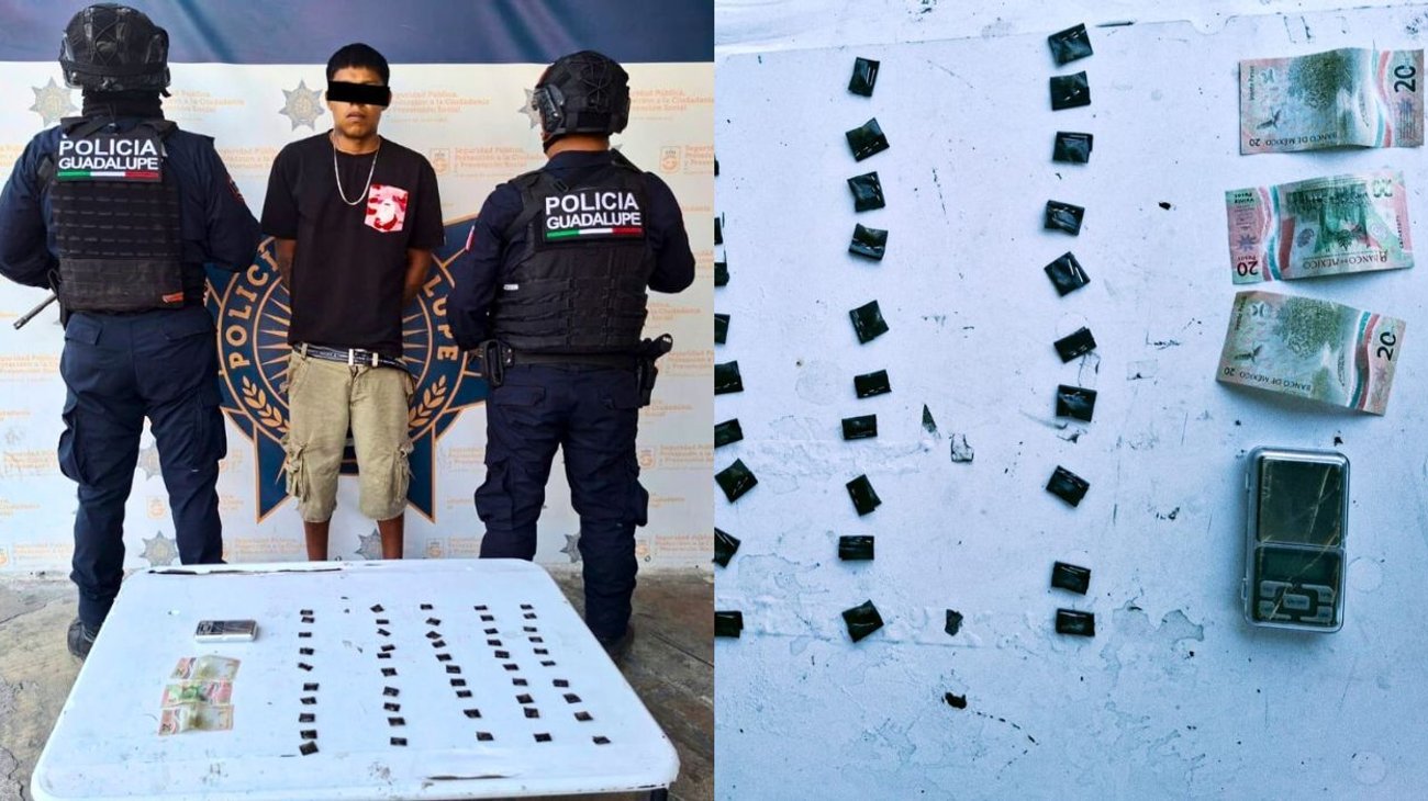 Detienen a joven con 50 dosis de cocaína en Guadalupe