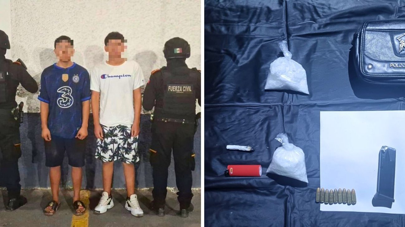 Detienen a dos adolescentes con droga y un arma en Monterrey