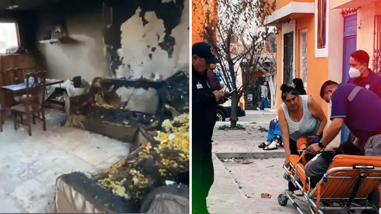 Salvan sus vidas al saltar de segundo piso de su casa en llamas