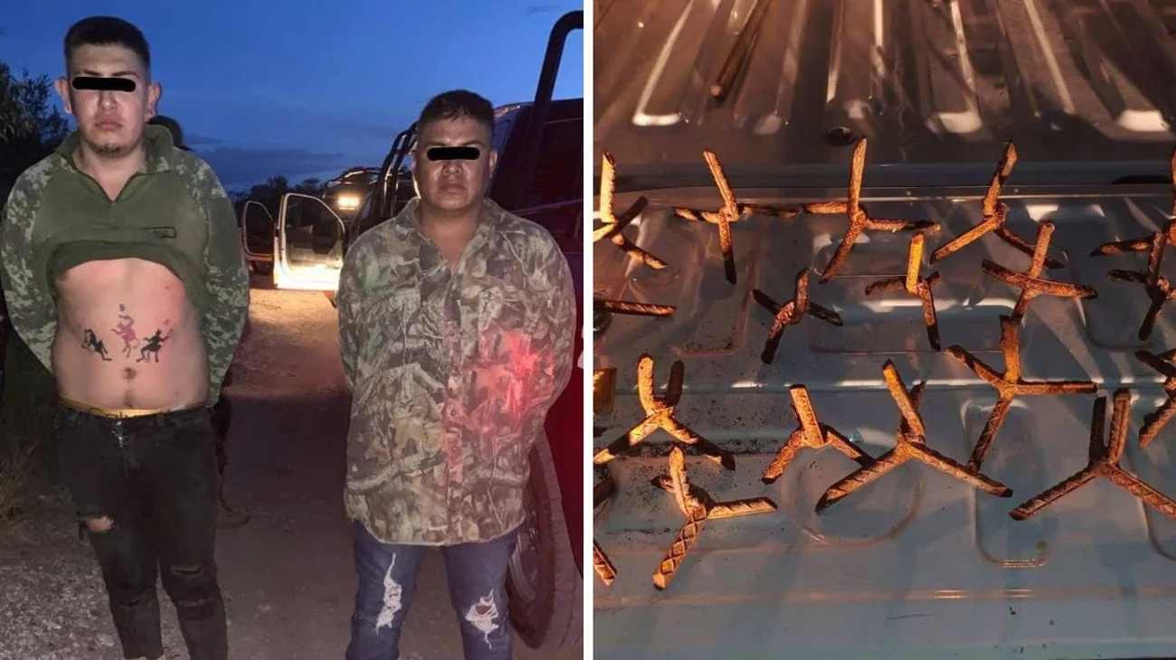 Detienen a dos hombres con droga y ponchallantas en Cadereyta