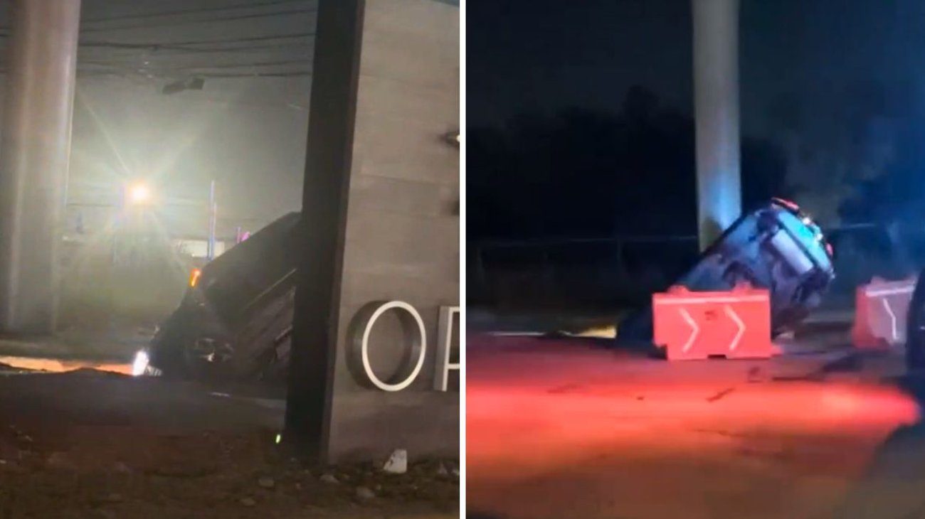 Cae camioneta en socavón tras ceder pavimento en Apodaca