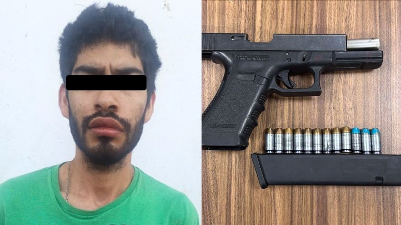 Detienen a hombre con arma de fuego abastecida en Santa Catarina
