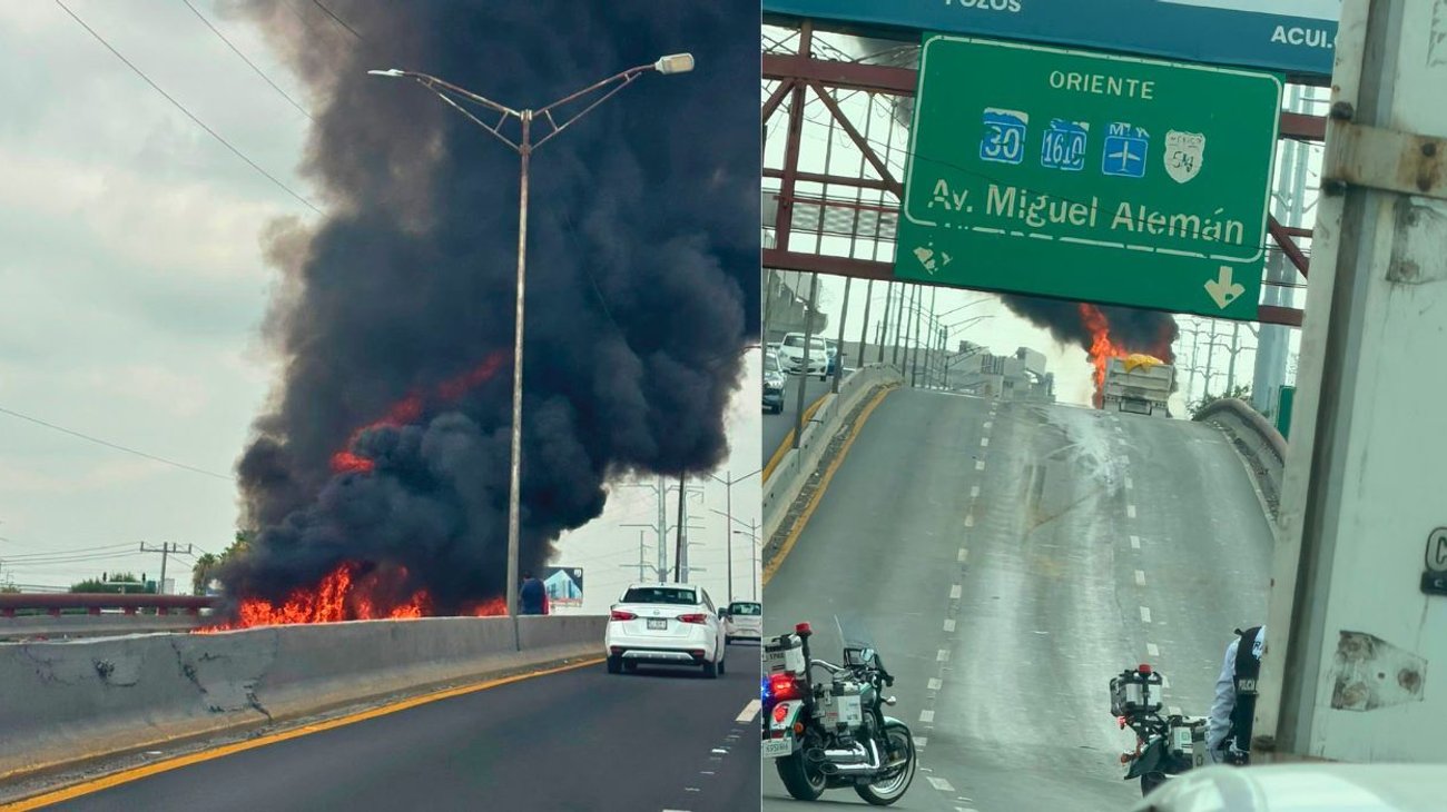 Se incendia tracto camión en Miguel Alemán, Apodaca