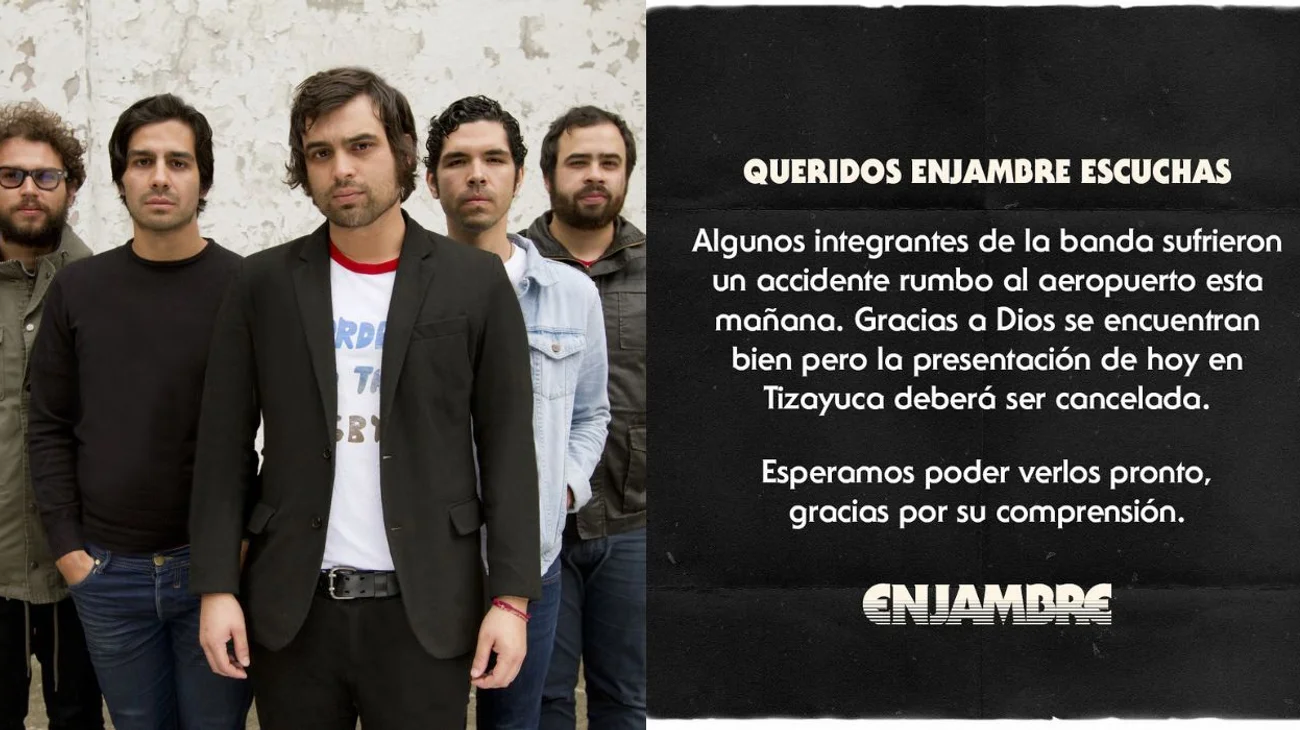 Integrantes de Enjambre sufren accidente y cancelan concierto