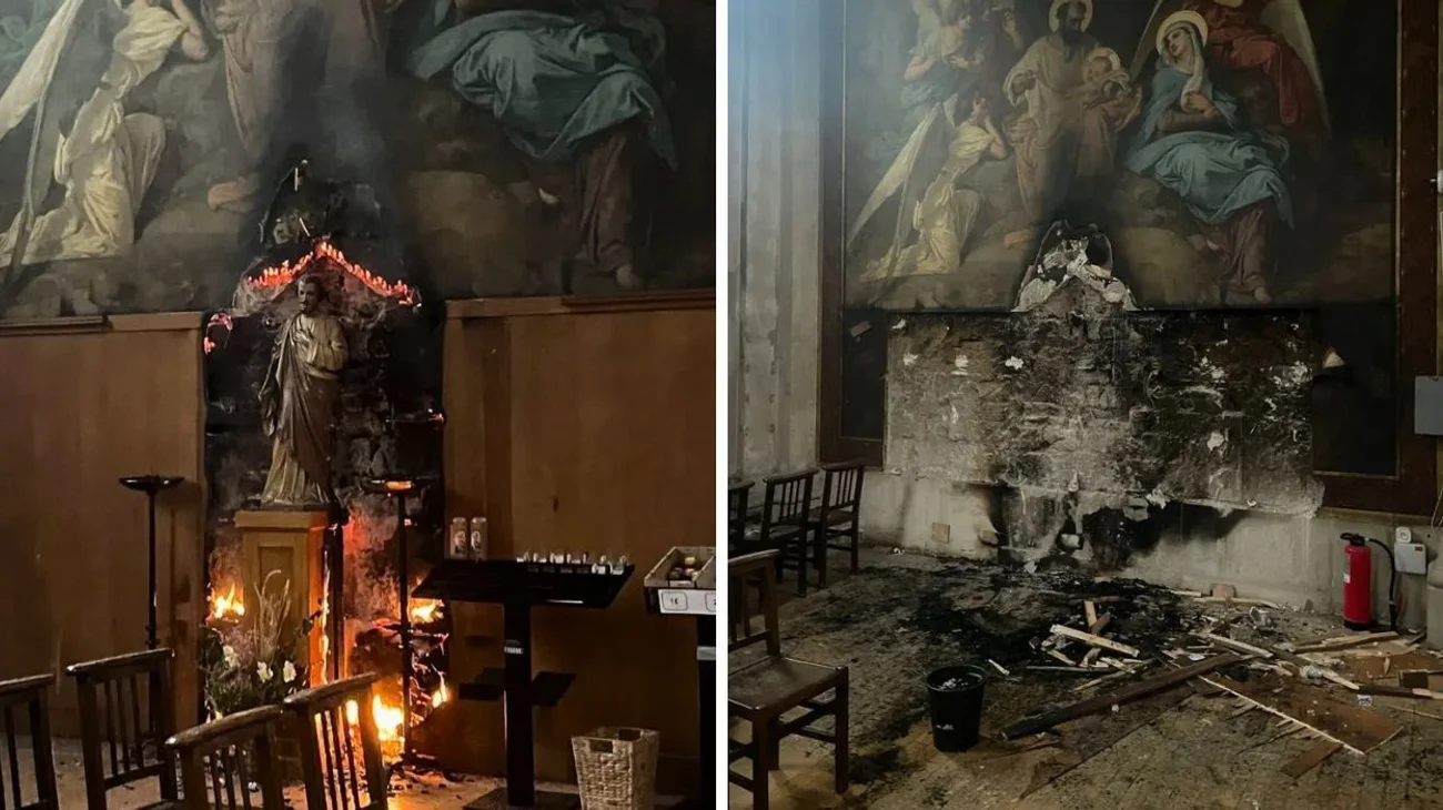 Iglesia de Notre-Dame des Champs blanco de un ataque incendiario