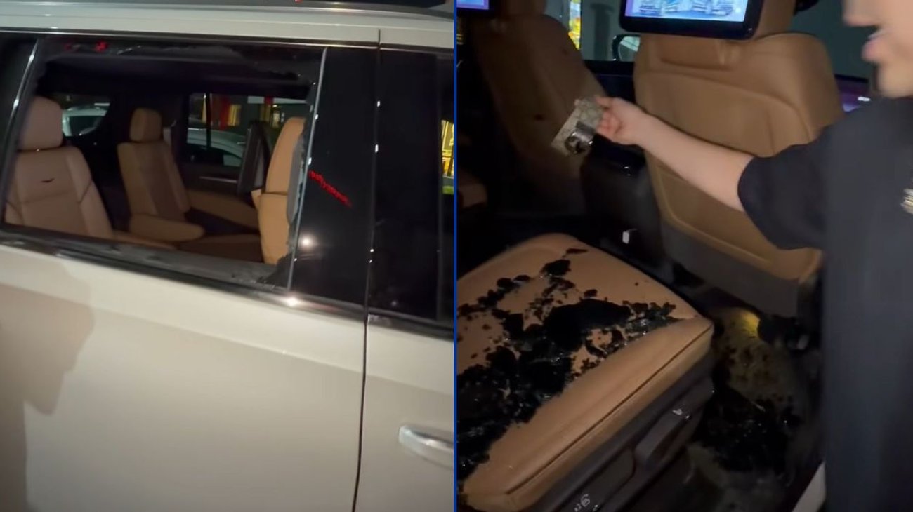 Cristalean camionetas de rapero MC Davo en Plaza Real