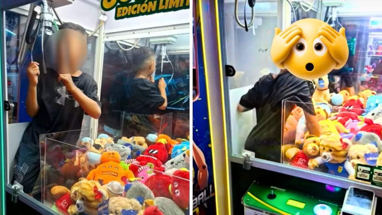 Niño de ocho años se mete a máquina de peluches en Santa Catarina