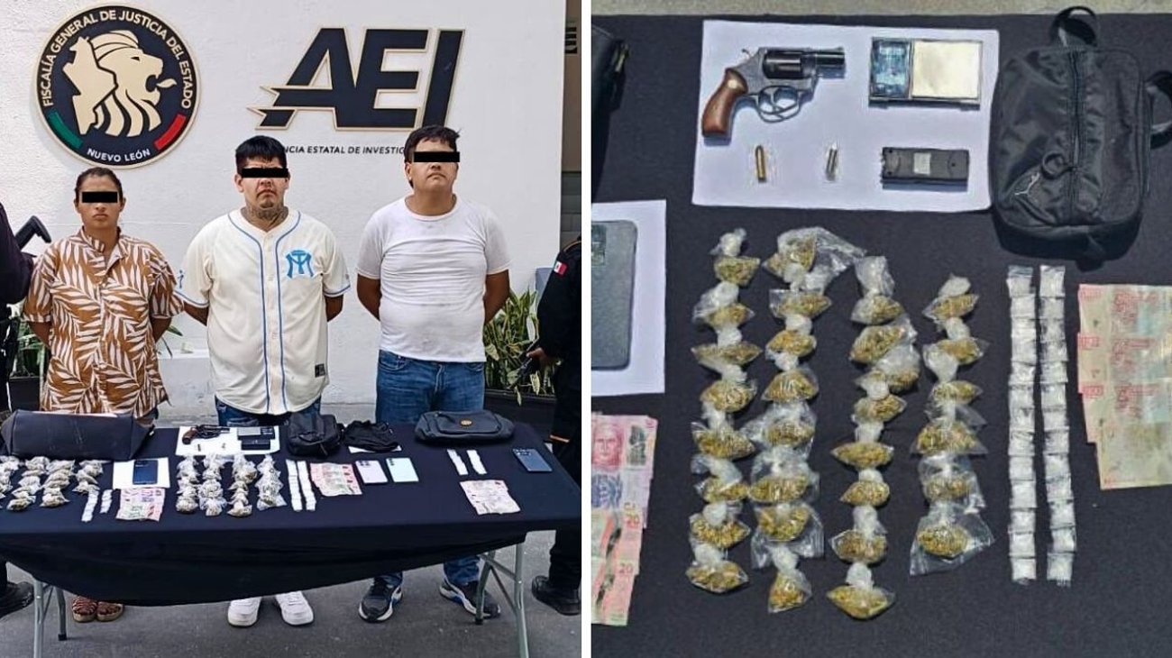 Detienen a tres personas con arma de fuego y droga en Monterrey