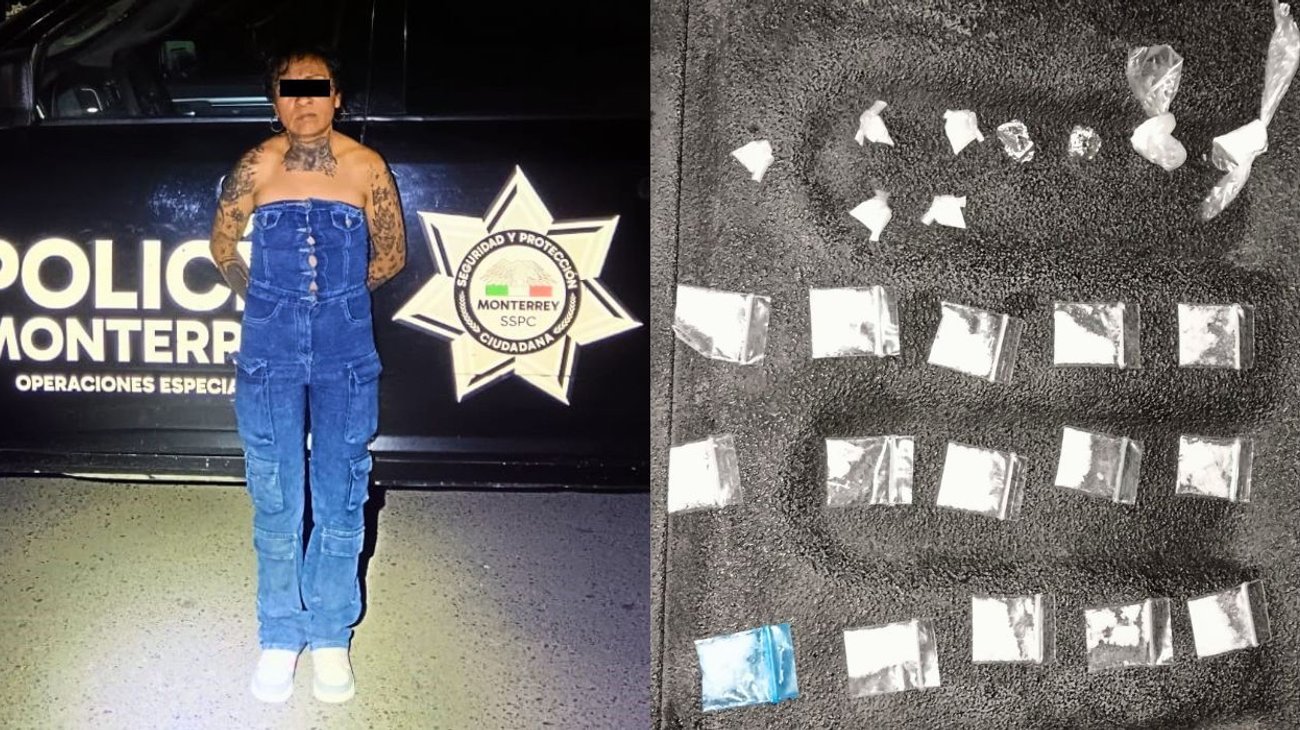 Detienen a mujer con drogas en área del Mesón Estrella, Monterrey