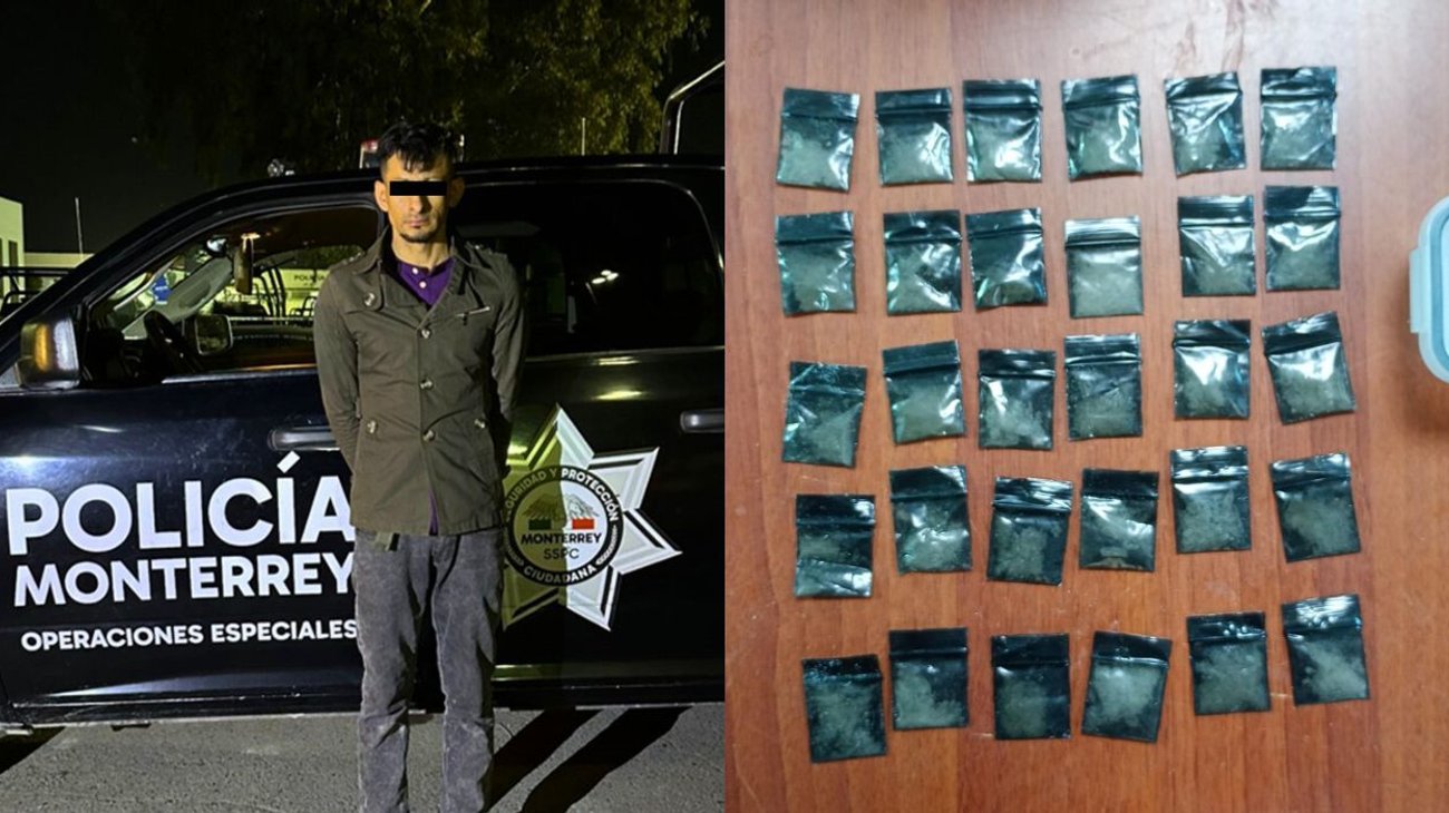Detienen a hombre con 30 dosis de cristal en Monterrey
