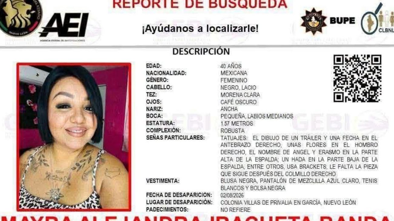 Activan ficha de búsqueda por desaparición de mujer en García