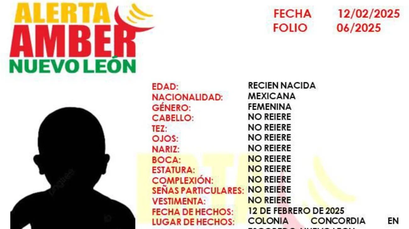 Activan Alerta Amber para encontrar a bebé robada en Escobedo