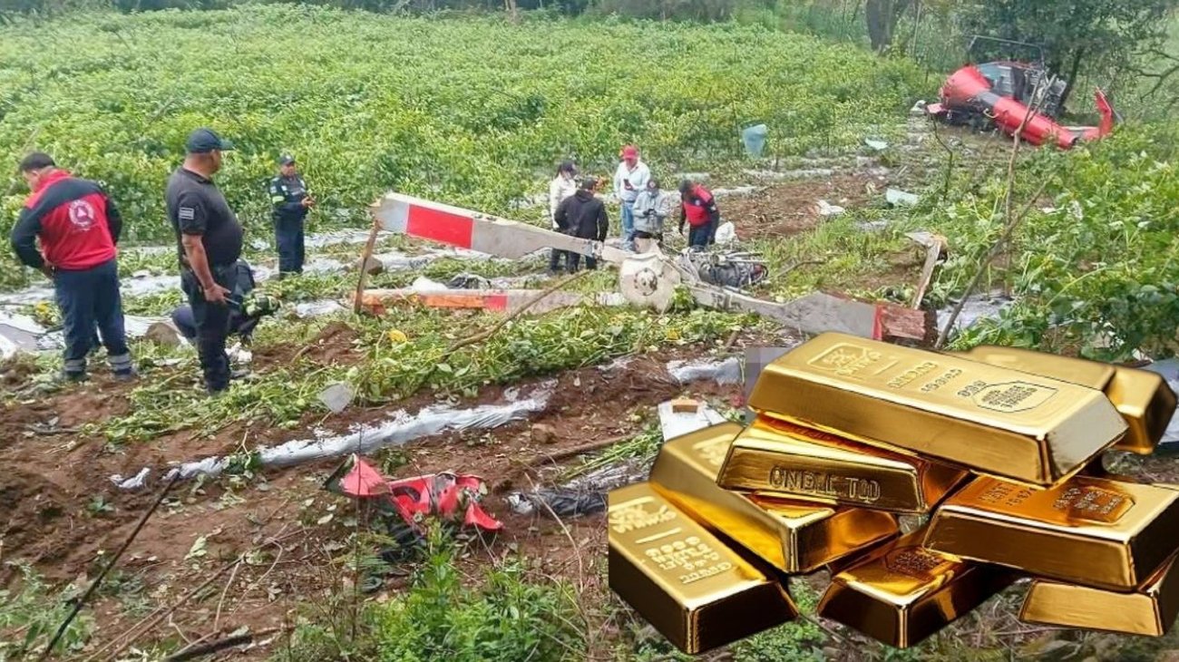 Lingotes de oro desaparecen tras caída de helicóptero en Edomex