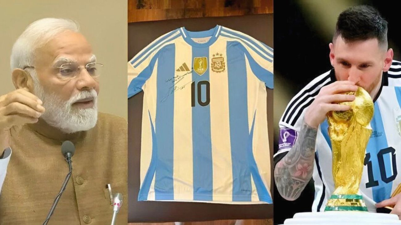 Messi felicita al primer ministro indio con camiseta firmada