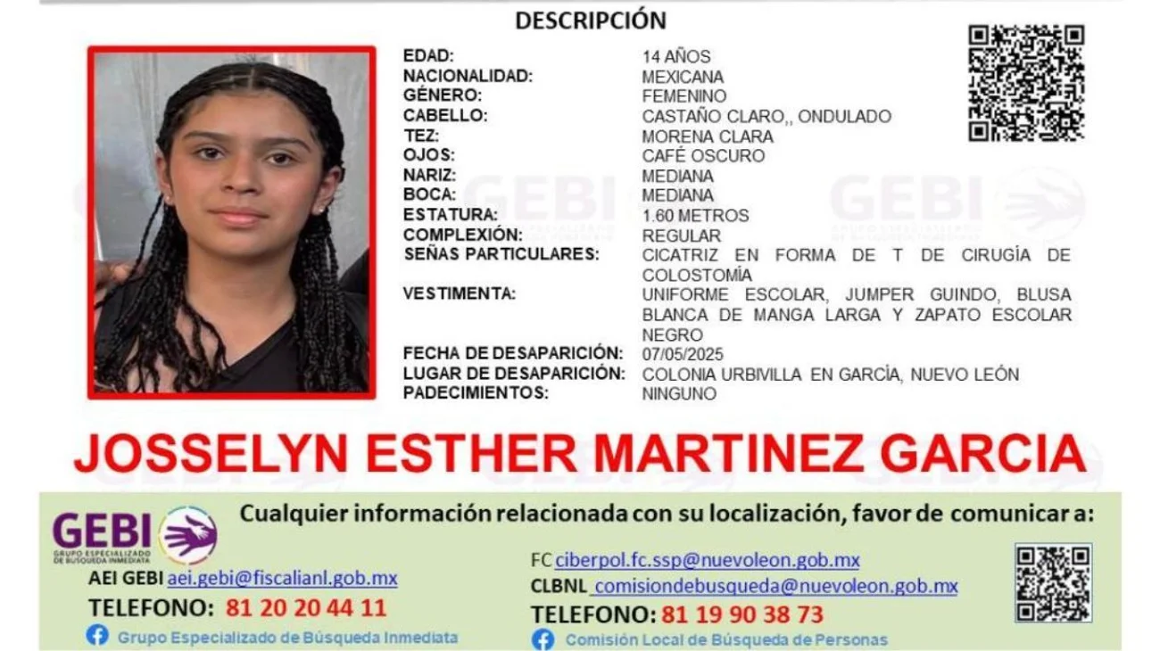 Desaparece Josselyn Esther de 14 años en García