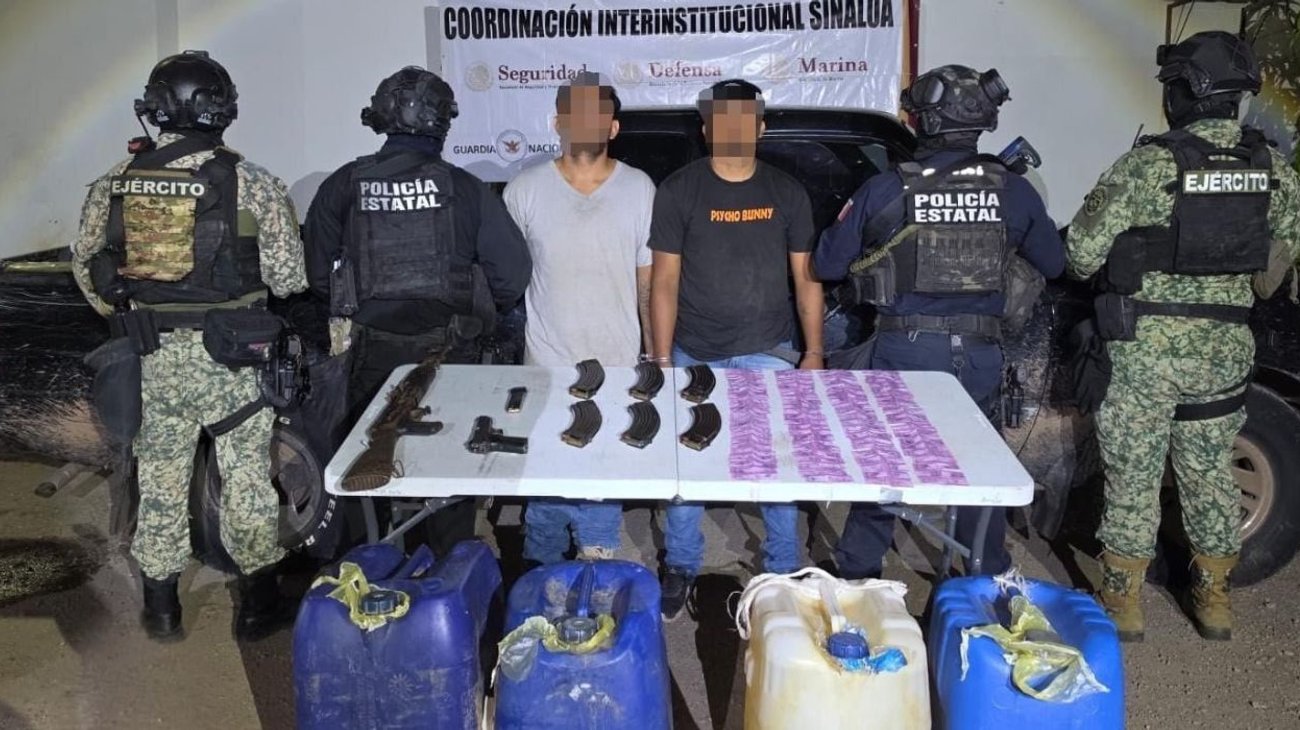 Caen dos con armas, droga y gasolina en Mazatlán