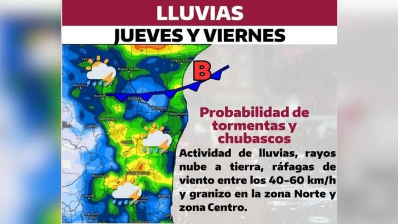 Alerta por lluvias y tormenta eléctrica en Tamaulipas 