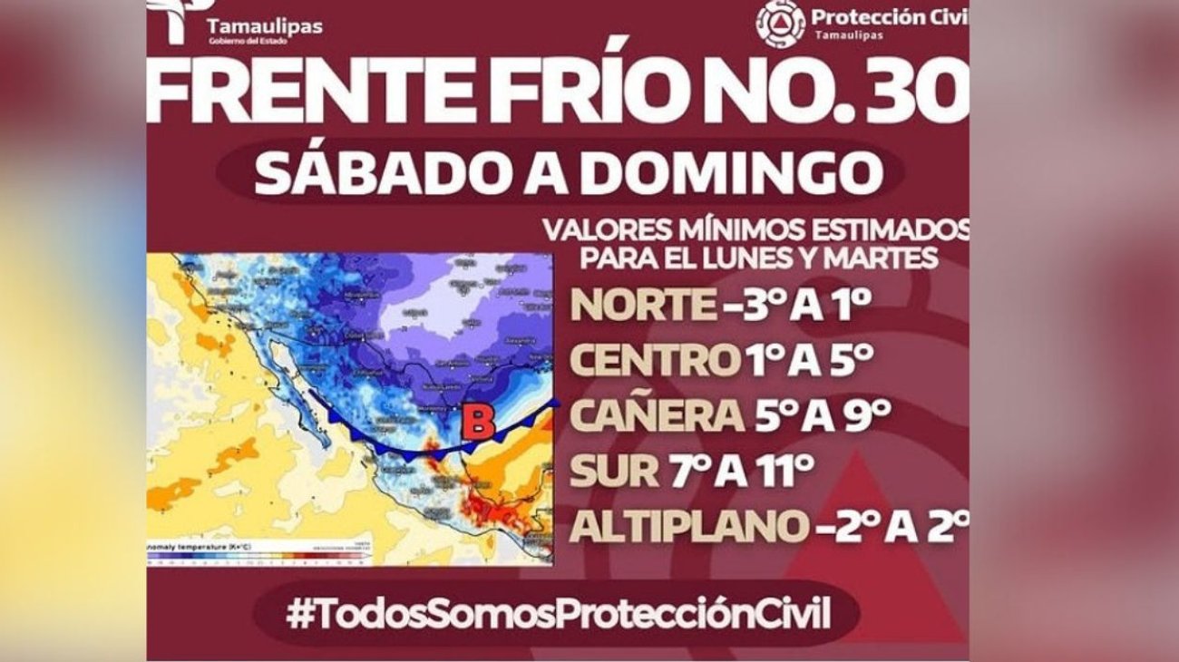 Protección Civil anuncia temperaturias frias en Tamaulipas