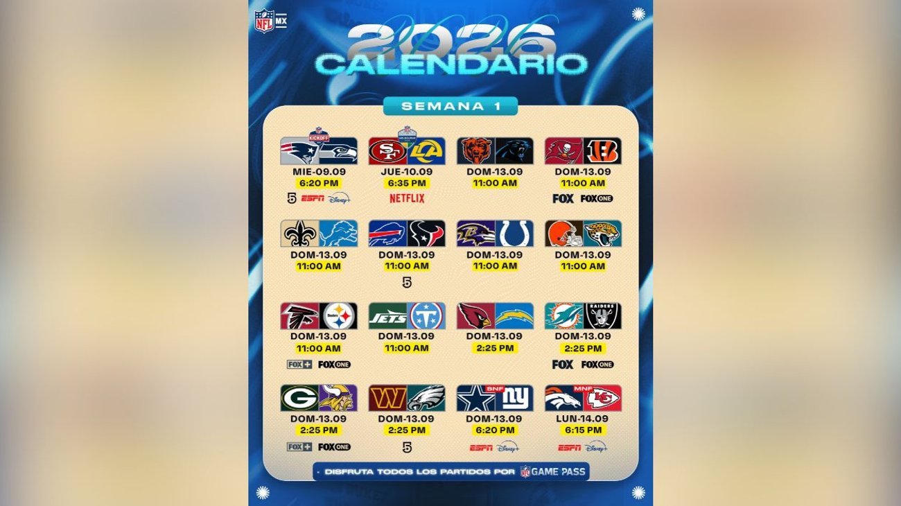 Anuncia la NFL la agenda para la Semana 1 de la temporada 2026