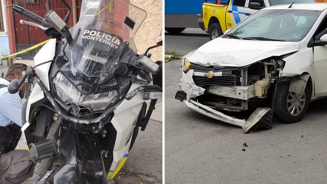 Impacta auto contra motocicleta de la policía de Monterrey