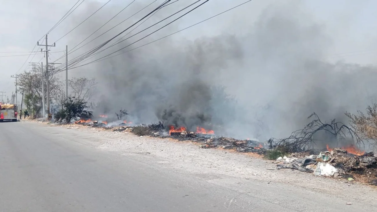 Incendio en baldío en carretera a Saltillo; riesgo de propagación
