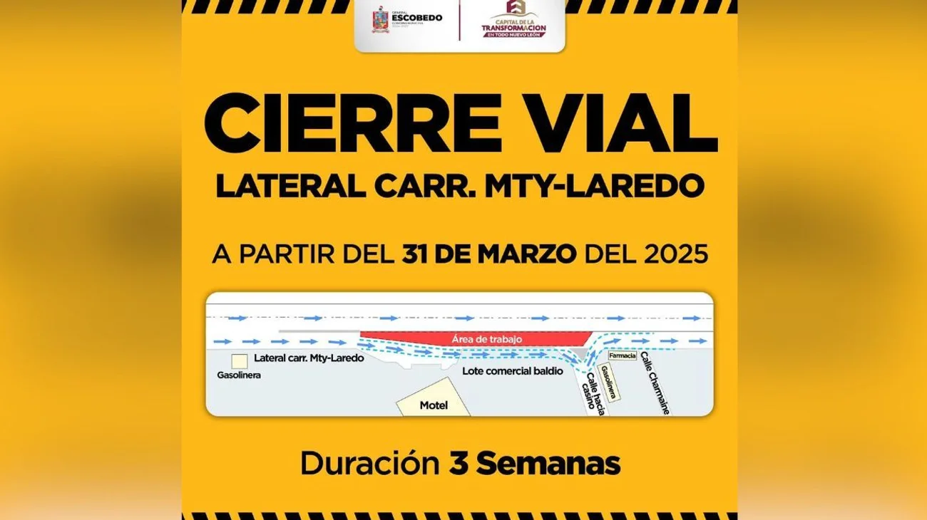 Realizarán cierre vial en la carretera a Laredo