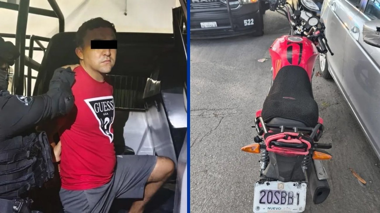 Lo detienen en motocicleta con placa colgada en Monterrey