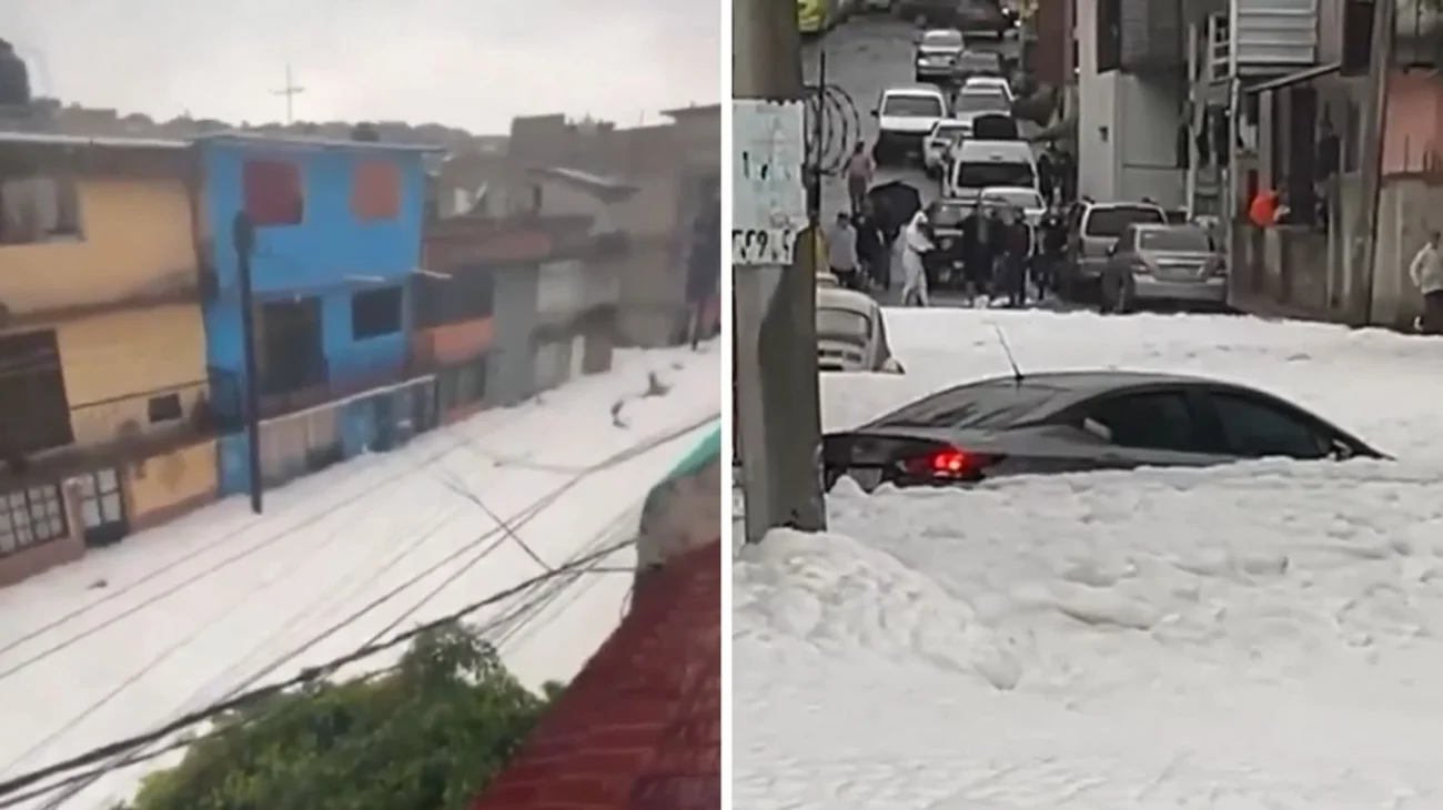Obstruye espuma tóxica calles de Naucalpan tras fuertes lluvias