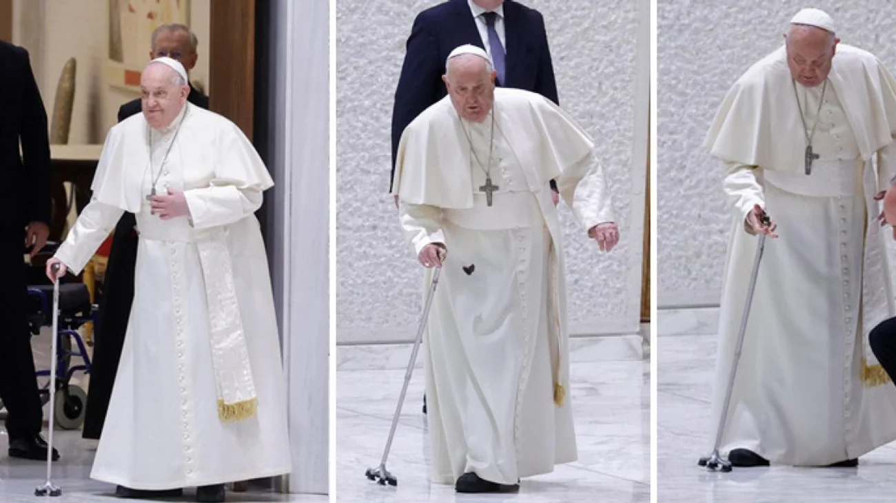 El papa se tambaleó tras romperse parte de su bastón