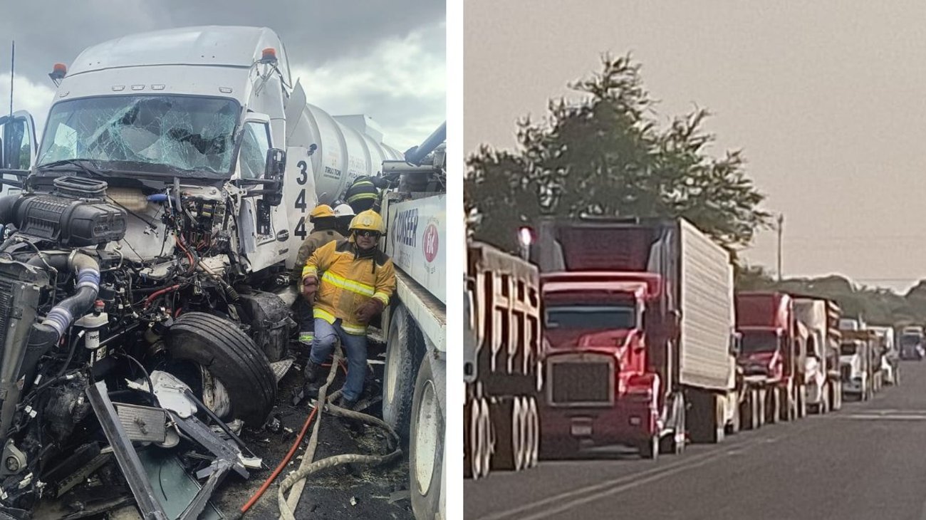 Tractocamiones chocan y bloquean el Libramiento de Tampico